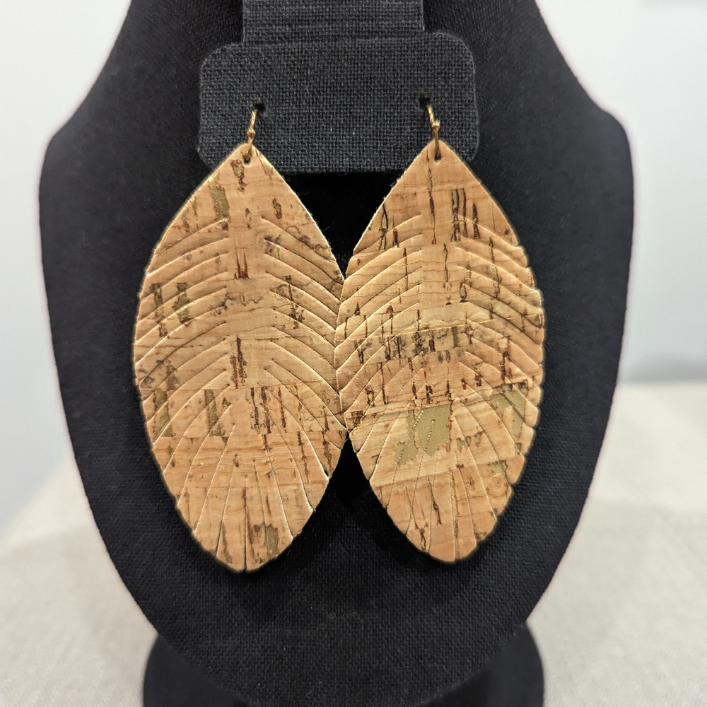 Natural Cork Leaf Earrings